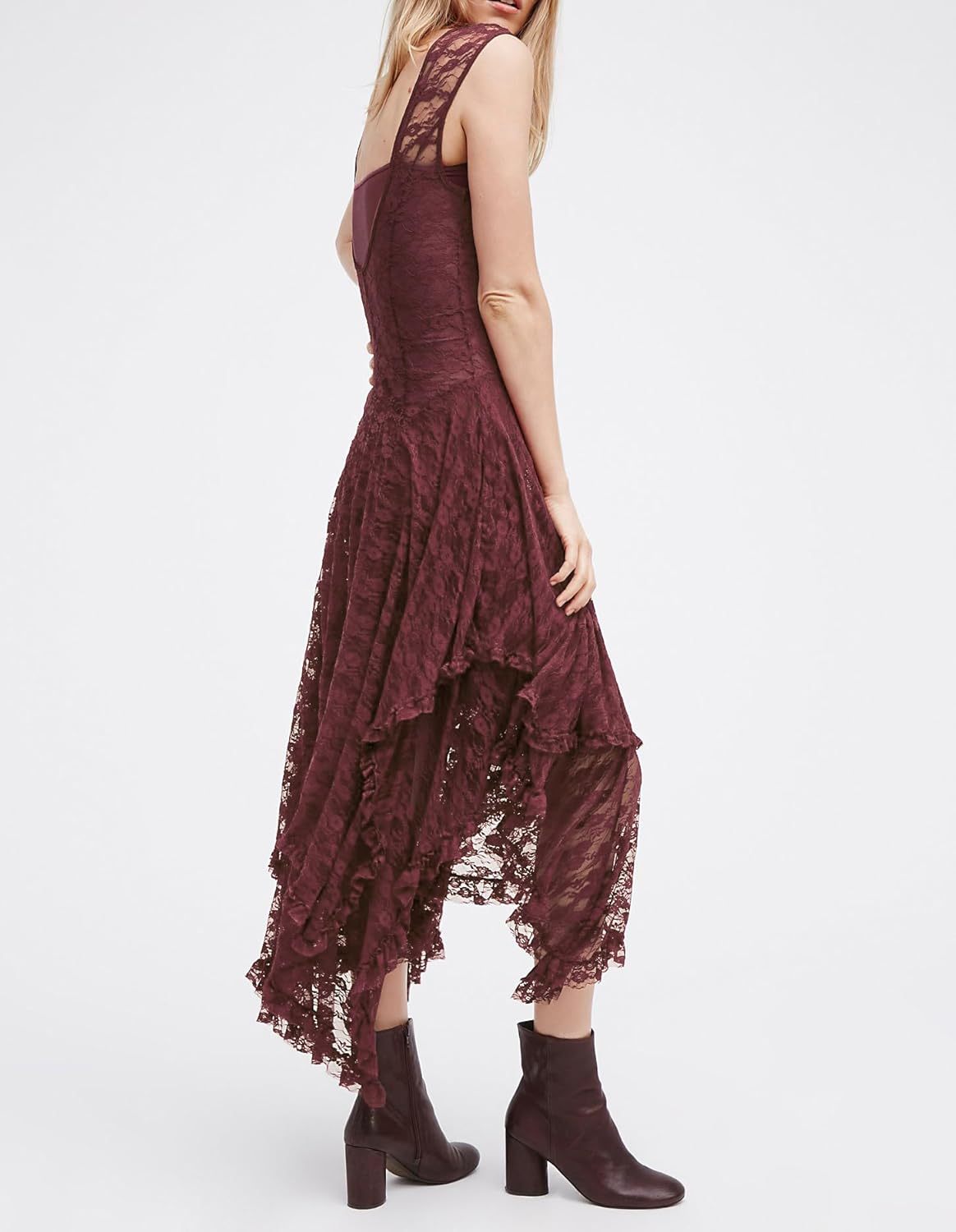 Womens Sleeveless Backless Asymmetrical Layered Lace Long Dress with Slip Two Pieces,Dacheng Garments,Womens Sleeveless Backless Asymmetrical Layered Lace Long Dress with Slip Two Pieces