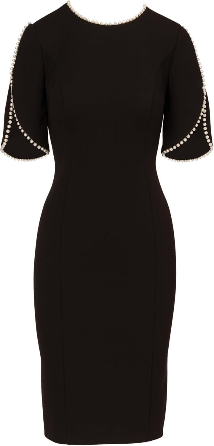 Women's Knit Crepe Pearl Midi Dress,Dacheng Garments,Women's Knit Crepe Pearl Midi Dress