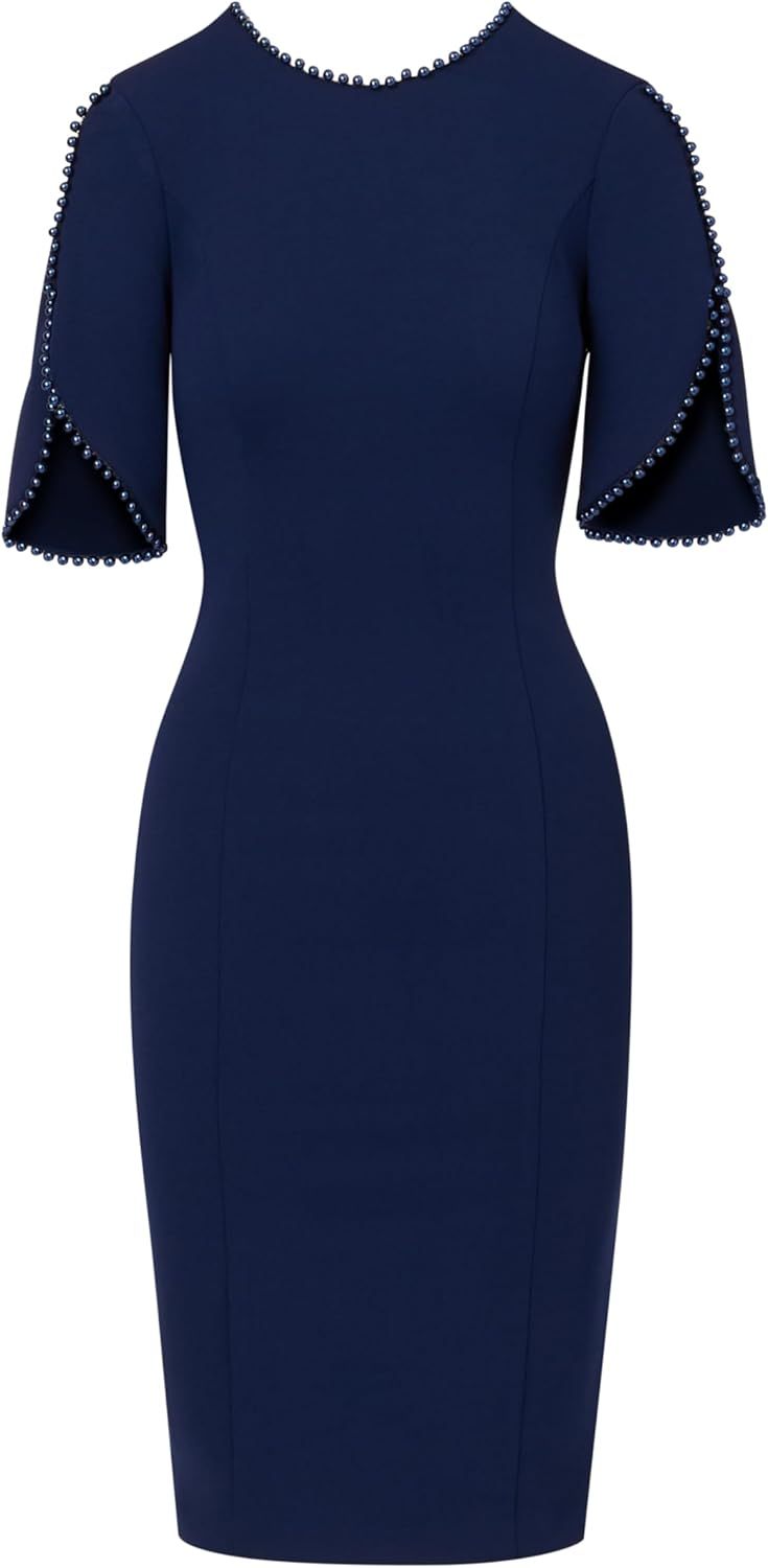 Women's Knit Crepe Pearl Midi Dress,Dacheng Garments,Women's Knit Crepe Pearl Midi Dress