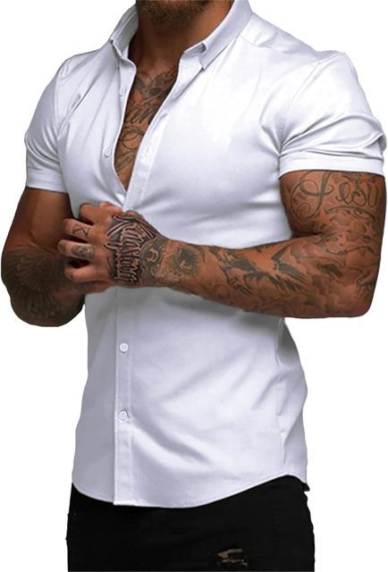 Men's Muscle Fit Dress Shirts Summer Casual Button Down Short Sleeve High Stretch Wrinkle-Free Shirt,Dacheng Garments,Men's Muscle Fit Shirts – wholesale clothing manufacturer