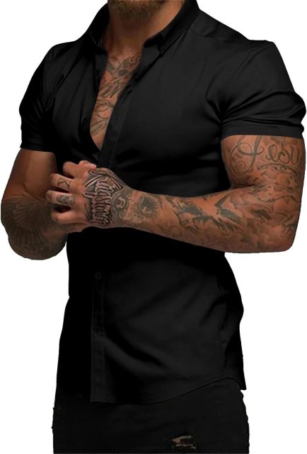 Men's Muscle Fit Dress Shirts Summer Casual Button Down Short Sleeve High Stretch Wrinkle-Free Shirt,Dacheng Garments,Men's Muscle Fit Shirts – wholesale clothing manufacturer