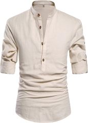 Men Henley Neck Long Sleeve Daily Look Linen Shirts,Dacheng Garments,Men Henley Neck Shirt – wholesale clothing manufacturer