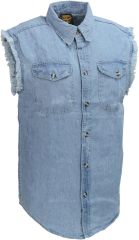 Men's Black Lightweight Denim Shirt with Frayed Cut Off Sleeveless,Dacheng Garments,Men's Black Lightweight Denim Shirt with Frayed Cut Off Sleeveless