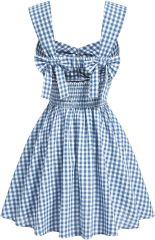 Women's Plaid Ruched Bust Sleeveless Vintage Bowknot Pleated Short Dresses,Dacheng Garments,Women's Plaid Ruched Bust Sleeveless Vintage Bowknot Pleated Short Dresses