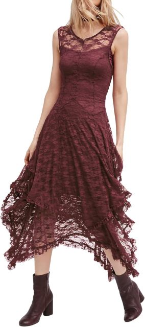 Womens Sleeveless Backless Asymmetrical Layered Lace Long Dress with Slip Two Pieces,Dacheng Garments,Womens Sleeveless Backless Asymmetrical Layered Lace Long Dress with Slip Two Pieces