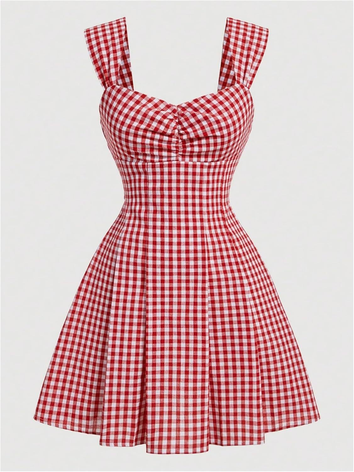 Women's Plaid Ruched Bust Sleeveless Vintage Bowknot Pleated Short Dresses,Dacheng Garments,Women's Plaid Ruched Bust Sleeveless Vintage Bowknot Pleated Short Dresses