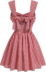 Women's Plaid Ruched Bust Sleeveless Vintage Bowknot Pleated Short Dresses,Dacheng Garments,Women's Plaid Ruched Bust Sleeveless Vintage Bowknot Pleated Short Dresses