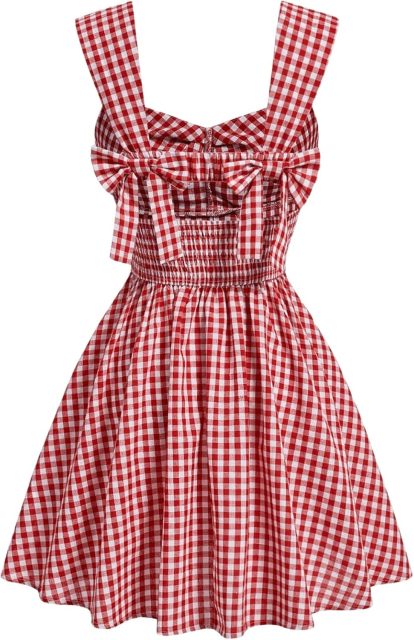 Women's Plaid Ruched Bust Sleeveless Vintage Bowknot Pleated Short Dresses,Dacheng Garments,Women's Plaid Ruched Bust Sleeveless Vintage Bowknot Pleated Short Dresses