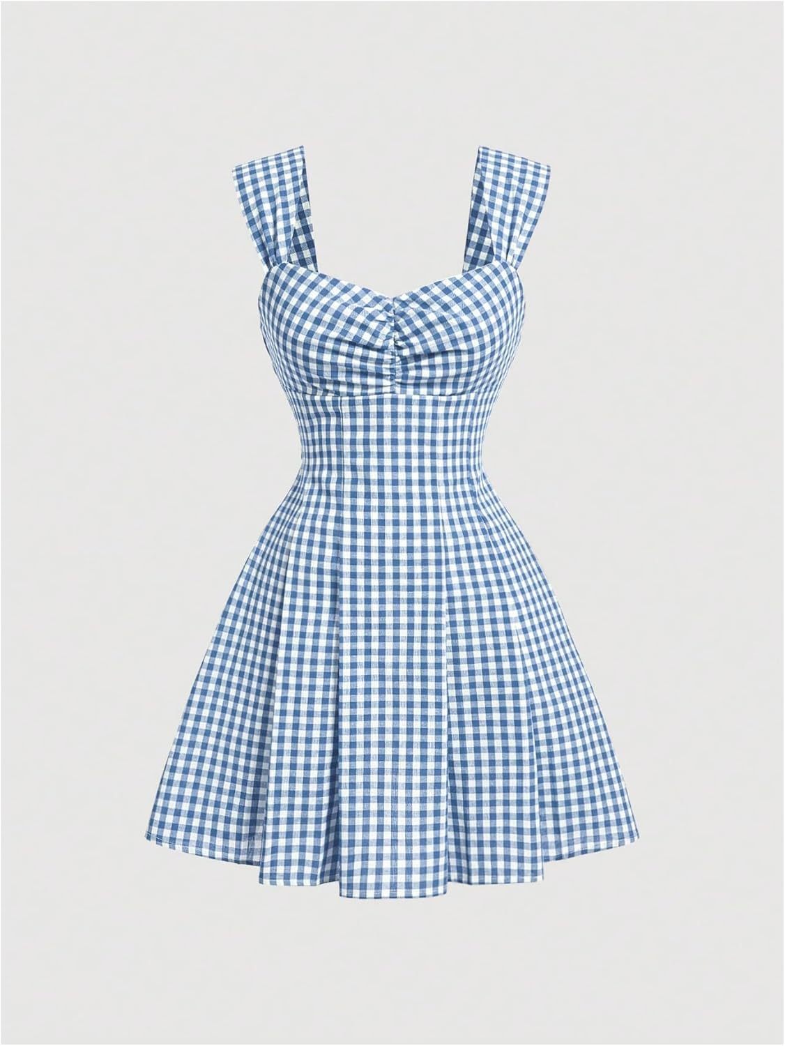 Women's Plaid Ruched Bust Sleeveless Vintage Bowknot Pleated Short Dresses,Dacheng Garments,Women's Plaid Ruched Bust Sleeveless Vintage Bowknot Pleated Short Dresses