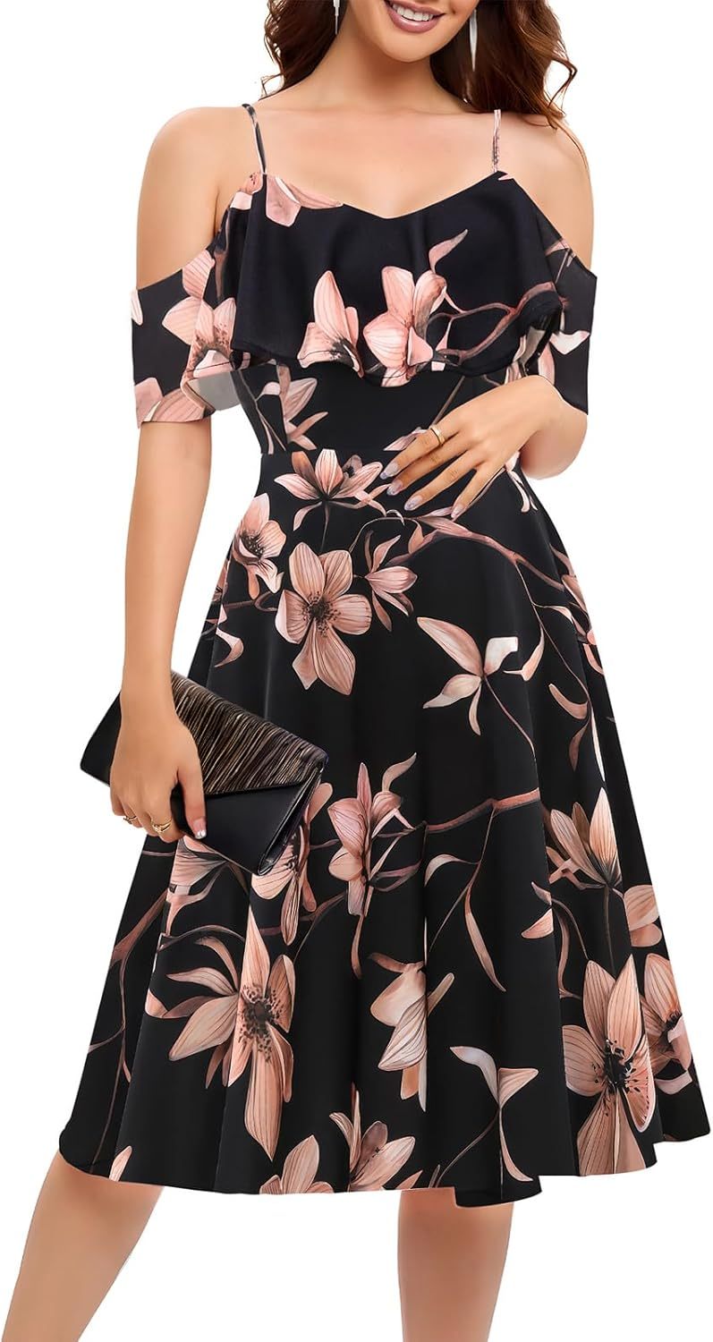 Womens Off Shoulder Summer Wedding Guest Dress Formal Cocktail Prom Graduation Homecoming A-line Midi Dress,Dacheng Garments,Women's Dress – wholesale clothing supplier