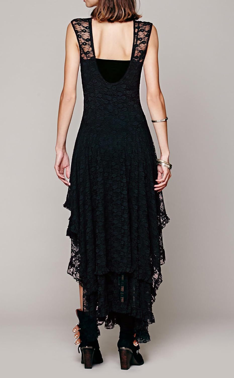 Womens Sleeveless Backless Asymmetrical Layered Lace Long Dress with Slip Two Pieces,Dacheng Garments,Womens Sleeveless Backless Asymmetrical Layered Lace Long Dress with Slip Two Pieces
