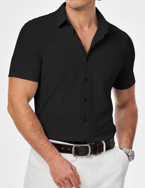 Men's Muscle Fit Dress Shirts Summer Casual Button Down Short Sleeve High Stretch Wrinkle-Free Shirt,Dacheng Garments,Men's Muscle Fit Shirts – wholesale clothing manufacturer