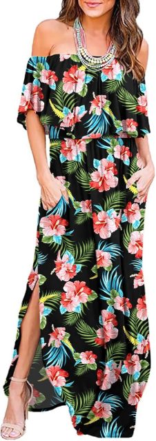 Womens Off The Shoulder Ruffle Party Dresses Side Split Beach Maxi Dress,Dacheng Garments,Womens Off The Shoulder Ruffle Party Dresses Side Split Beach Maxi Dress