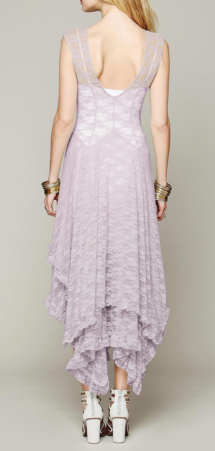 Womens Sleeveless Backless Asymmetrical Layered Lace Long Dress with Slip Two Pieces,Dacheng Garments,Womens Sleeveless Backless Asymmetrical Layered Lace Long Dress with Slip Two Pieces