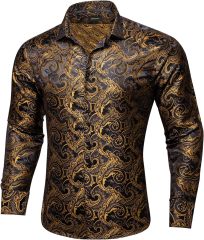 Mens Silk Paisley Dress Shirts,Long Sleeve Button Down Shirt Casual Regular Fit Shirt for Men Wedding Party,Dacheng Garments,Mens Silk Paisley Dress Shirts,Long Sleeve Button Down Shirt Casual Regular Fit Shirt for Men Wedding Party