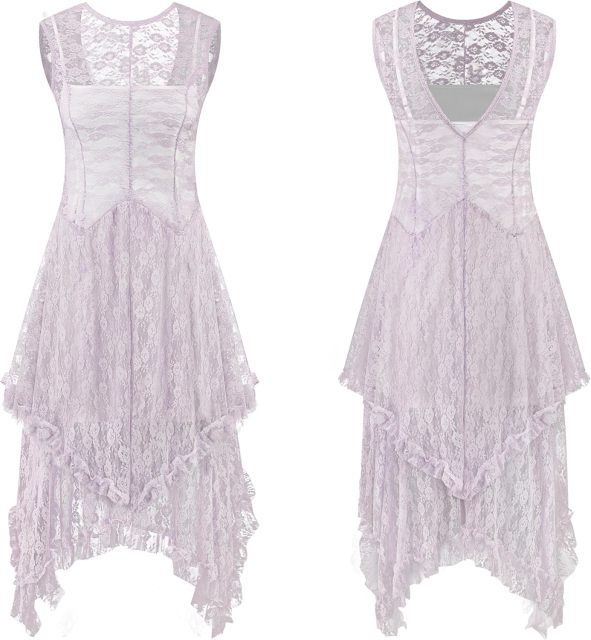 Womens Sleeveless Backless Asymmetrical Layered Lace Long Dress with Slip Two Pieces,Dacheng Garments,Womens Sleeveless Backless Asymmetrical Layered Lace Long Dress with Slip Two Pieces