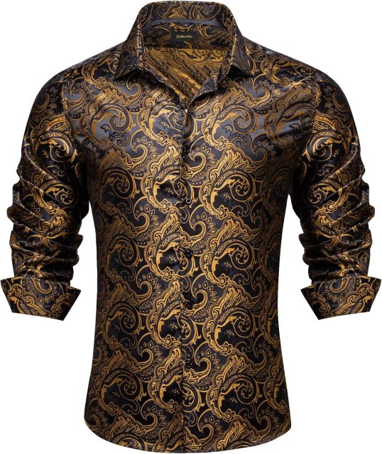 Mens Silk Paisley Dress Shirts,Long Sleeve Button Down Shirt Casual Regular Fit Shirt for Men Wedding Party,Dacheng Garments,Mens Silk Paisley Dress Shirts,Long Sleeve Button Down Shirt Casual Regular Fit Shirt for Men Wedding Party