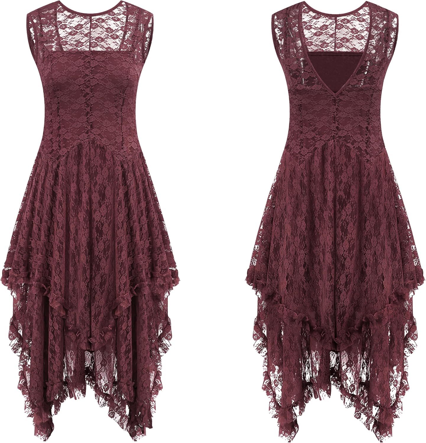 Womens Sleeveless Backless Asymmetrical Layered Lace Long Dress with Slip Two Pieces,Dacheng Garments,Womens Sleeveless Backless Asymmetrical Layered Lace Long Dress with Slip Two Pieces