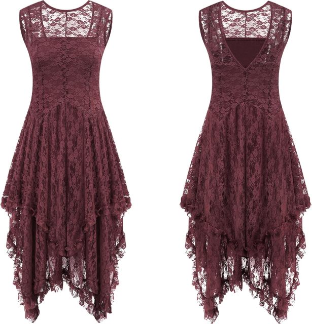 Womens Sleeveless Backless Asymmetrical Layered Lace Long Dress with Slip Two Pieces,Dacheng Garments,Womens Sleeveless Backless Asymmetrical Layered Lace Long Dress with Slip Two Pieces