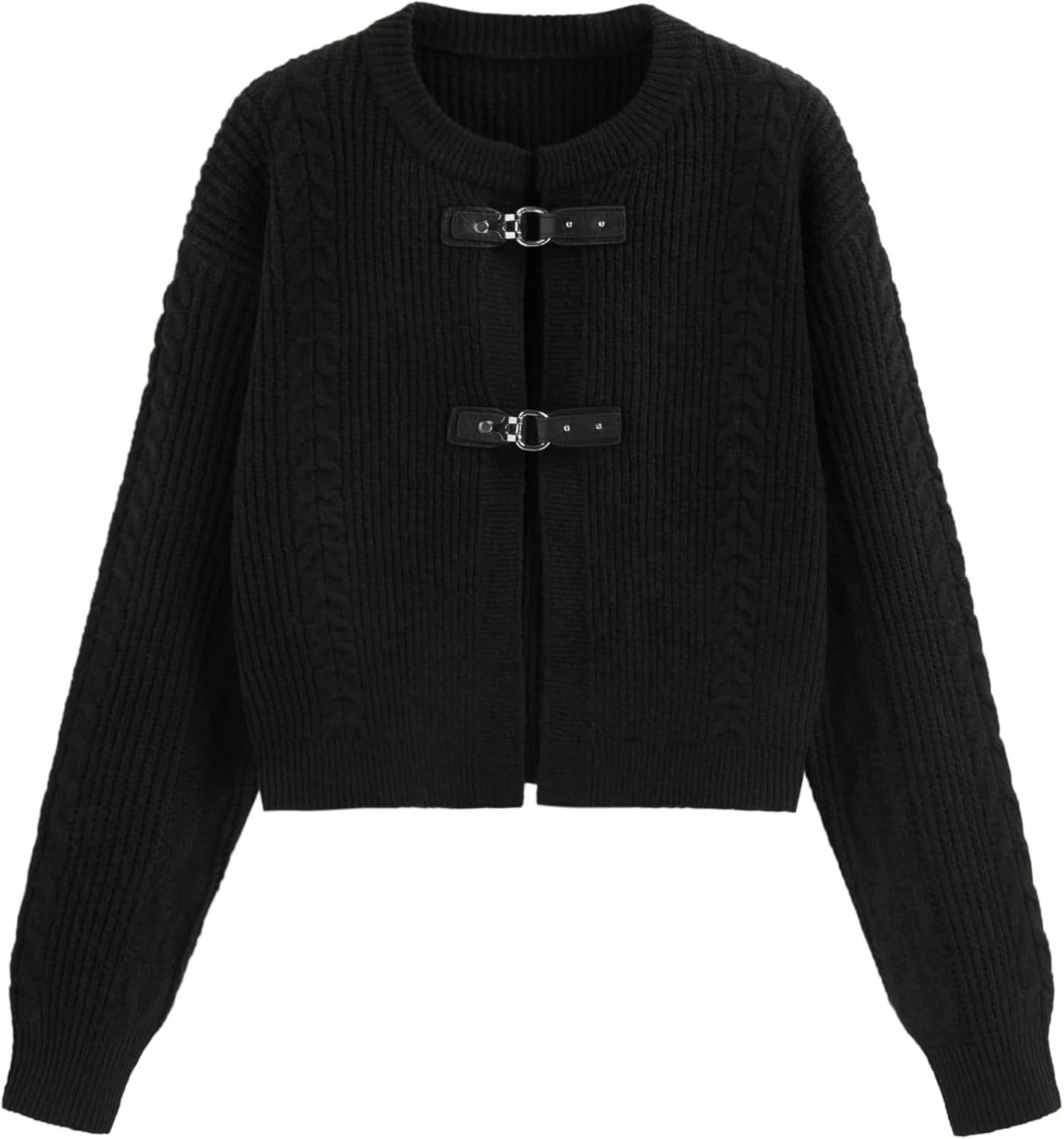 Women's Round Neck Buckle Knitted Cropped Open Front Long Sleeve Sweater Outerwear | Dacheng Clothing B2B Wholesale,Dacheng Garments,Women's Round Neck Buckle Knitted Cropped Open Front Long Sleeve Sweater Outerwear | Dacheng Clothing B2B Wholesale