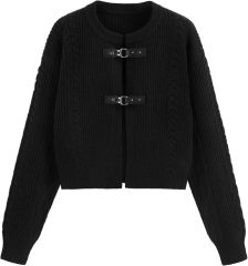 Women's Round Neck Buckle Knitted Cropped Open Front Long Sleeve Sweater Outerwear | Dacheng Clothing B2B Wholesale,Dacheng Garments,Women's Round Neck Buckle Knitted Cropped Open Front Long Sleeve Sweater Outerwear | Dacheng Clothing B2B Wholesale