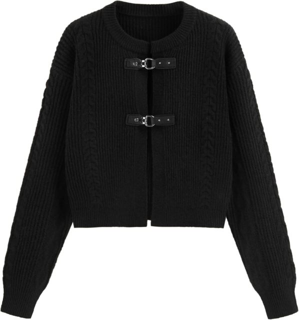 Women's Round Neck Buckle Knitted Cropped Open Front Long Sleeve Sweater Outerwear | Dacheng Clothing B2B Wholesale,Dacheng Garments,Women's Round Neck Buckle Knitted Cropped Open Front Long Sleeve Sweater Outerwear | Dacheng Clothing B2B Wholesale