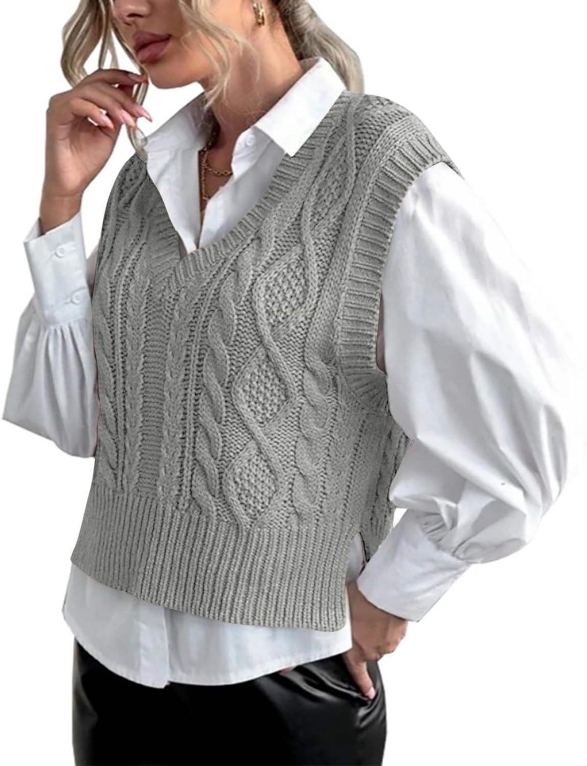 Sweater Vest for Women V Neck Sleeveless Knit Solid Casual Ribbed Preppy Pullover Tops,Dacheng Garments,Sweater Vest – wholesale clothing manufacturer & custom clothing