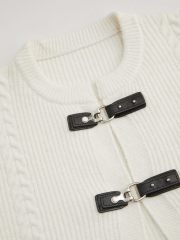 Women's Round Neck Buckle Knitted Cropped Open Front Long Sleeve Sweater Outerwear | Dacheng Clothing B2B Wholesale,Dacheng Garments,Women's Round Neck Buckle Knitted Cropped Open Front Long Sleeve Sweater Outerwear | Dacheng Clothing B2B Wholesale