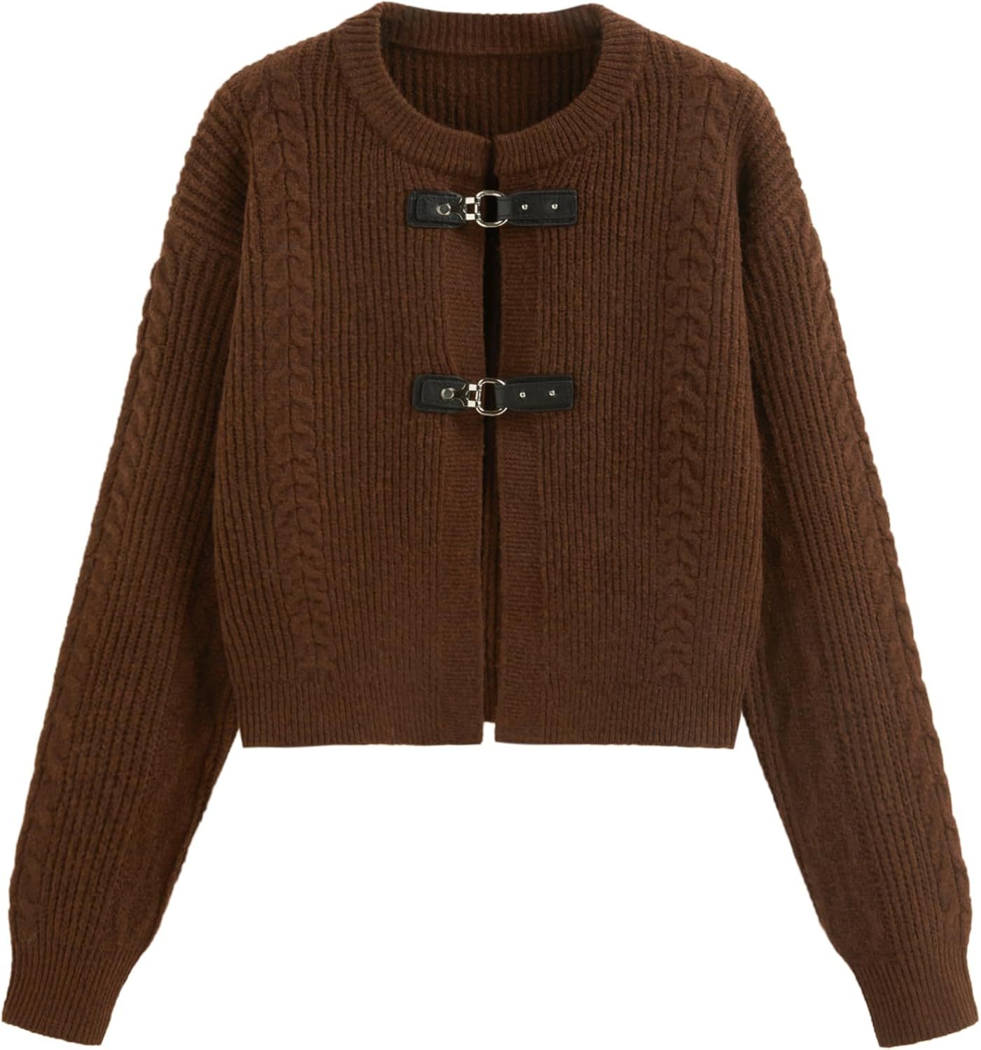 Women's Round Neck Buckle Knitted Cropped Open Front Long Sleeve Sweater Outerwear | Dacheng Clothing B2B Wholesale,Dacheng Garments,Women's Round Neck Buckle Knitted Cropped Open Front Long Sleeve Sweater Outerwear | Dacheng Clothing B2B Wholesale