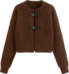Women's Round Neck Buckle Knitted Cropped Open Front Long Sleeve Sweater Outerwear | Dacheng Clothing B2B Wholesale,Dacheng Garments,Women's Round Neck Buckle Knitted Cropped Open Front Long Sleeve Sweater Outerwear | Dacheng Clothing B2B Wholesale