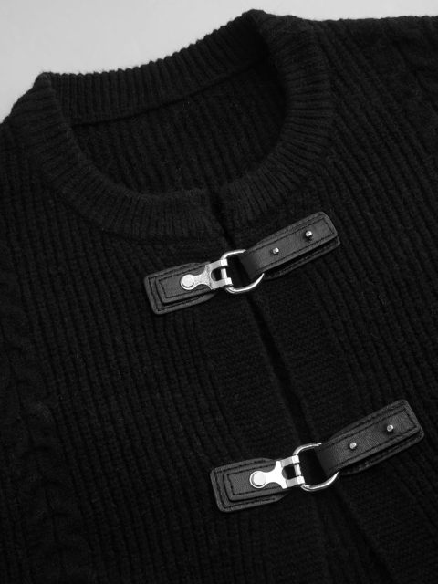 Women's Round Neck Buckle Knitted Cropped Open Front Long Sleeve Sweater Outerwear | Dacheng Clothing B2B Wholesale,Dacheng Garments,Women's Round Neck Buckle Knitted Cropped Open Front Long Sleeve Sweater Outerwear | Dacheng Clothing B2B Wholesale