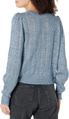 Sweater Crew Neck Slightly Cropped Puff Sleeve in IvorySilver Metalic,Dacheng Garments,Crew Neck Slightly Cropped Puff Sleeve Sweater - IvorySilver Metalic | Dacheng Fashion