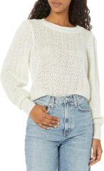 Sweater Crew Neck Slightly Cropped Puff Sleeve in IvorySilver Metalic,Dacheng Garments,Crew Neck Slightly Cropped Puff Sleeve Sweater - IvorySilver Metalic | Dacheng Fashion