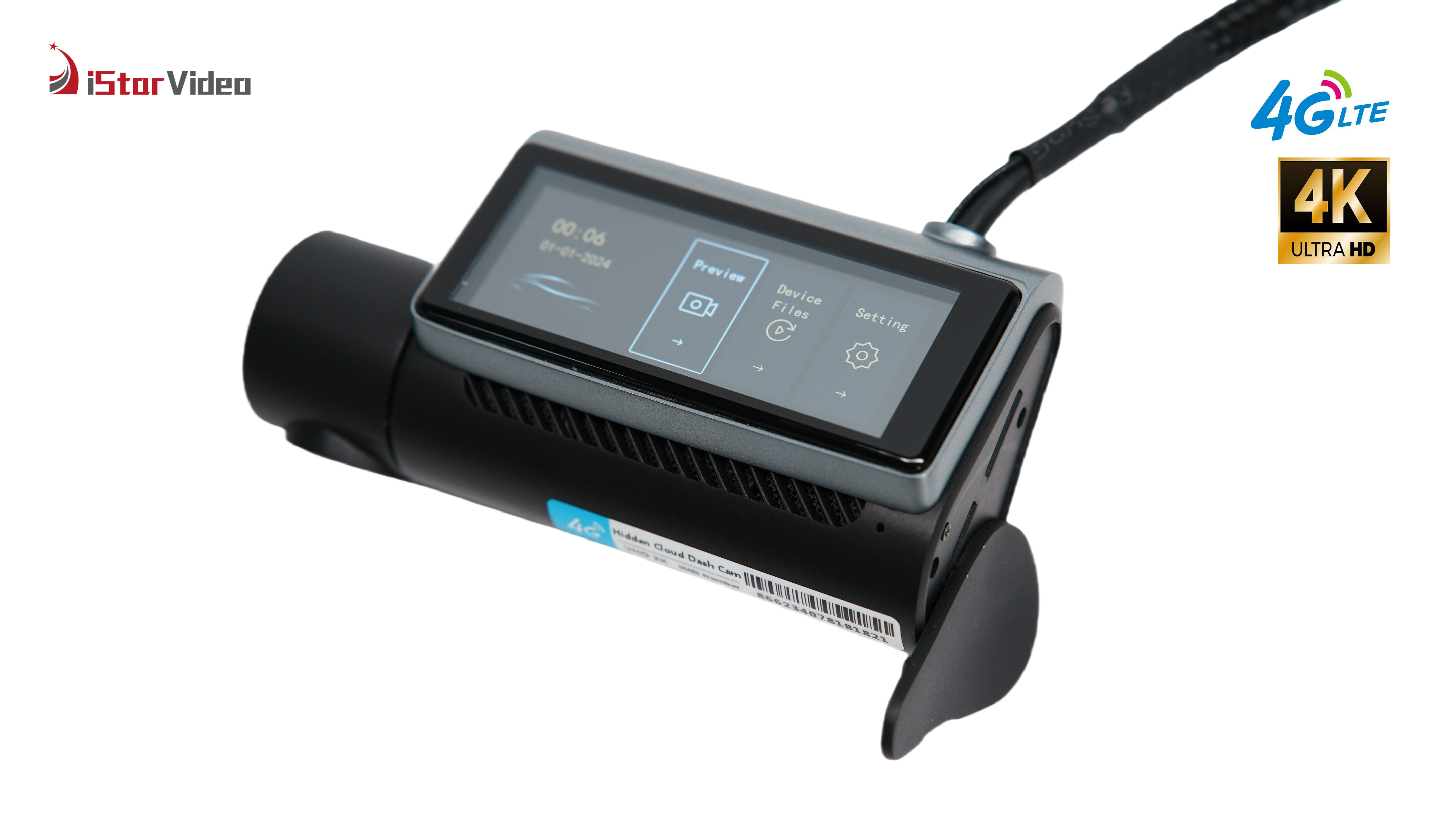 iSV-D11Plus  3''IPS Touch Screen, 4G LTE+True 4K SONY IMX415 Sensor, Remote Live-View, IR Night Vision, 24/7 Parking Mode