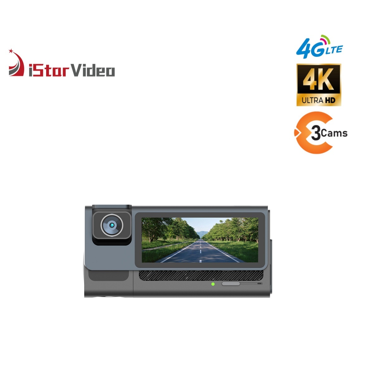 iSV-T3Plus  3''IPS Touch Screen,3 Channel Dashcam, 4G LTE+True 4K SONY IMX415 Sensor, Remote Live-View, 24/7 Parking Mode