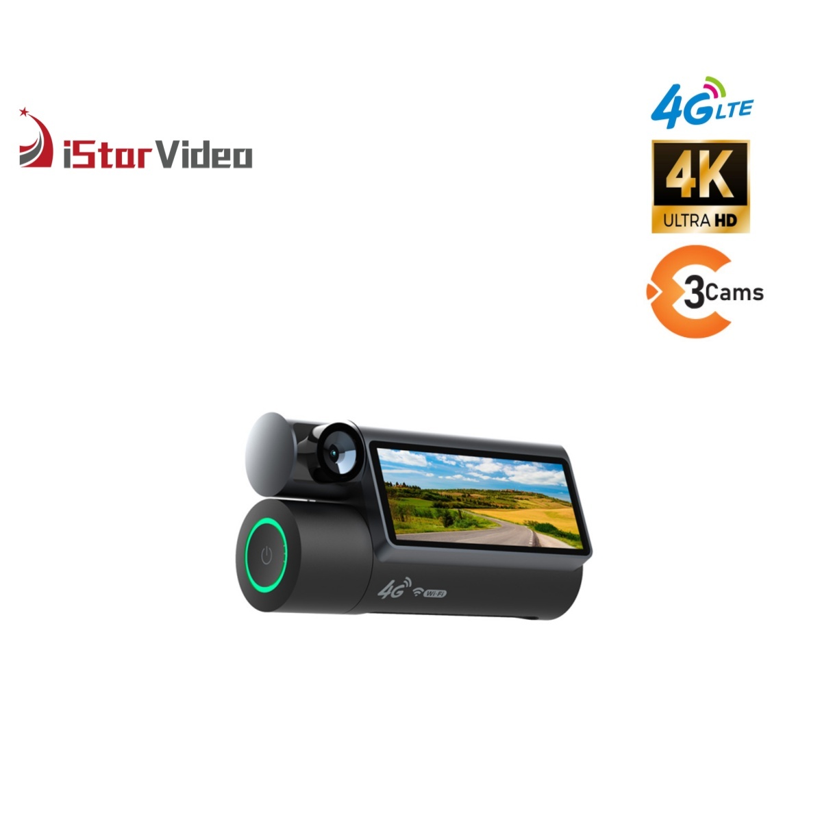 iSV-D12  Three Channel Dashcam, 4G LTE+True 4K SONY IMX415 Sensor, Remote Live-View, IR Night Vision,24/7 Parking Mode