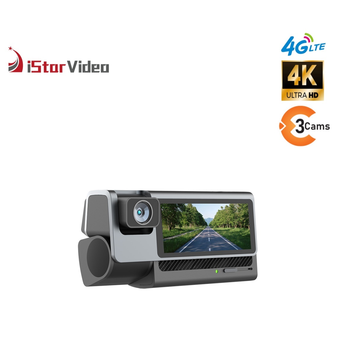 iSV-T3Plus  3''IPS Touch Screen,3 Channel Dashcam, 4G LTE+True 4K SONY IMX415 Sensor, Remote Live-View, 24/7 Parking Mode