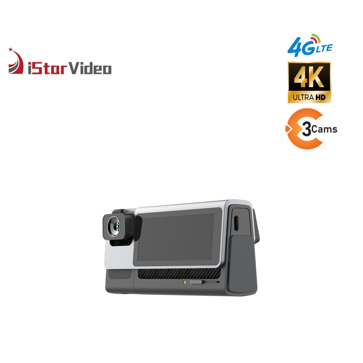 iSV-T3  Three Channel Dashcam, 4G LTE+True 4K SONY IMX415 Sensor, Remote Live-View, IR Night Vision, 24/7 Parking Mode