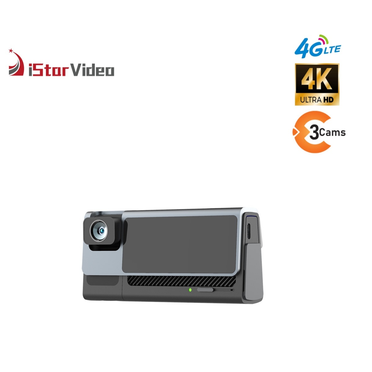 iSV-T3  Three Channel Dashcam, 4G LTE+True 4K SONY IMX415 Sensor, Remote Live-View, IR Night Vision, 24/7 Parking Mode