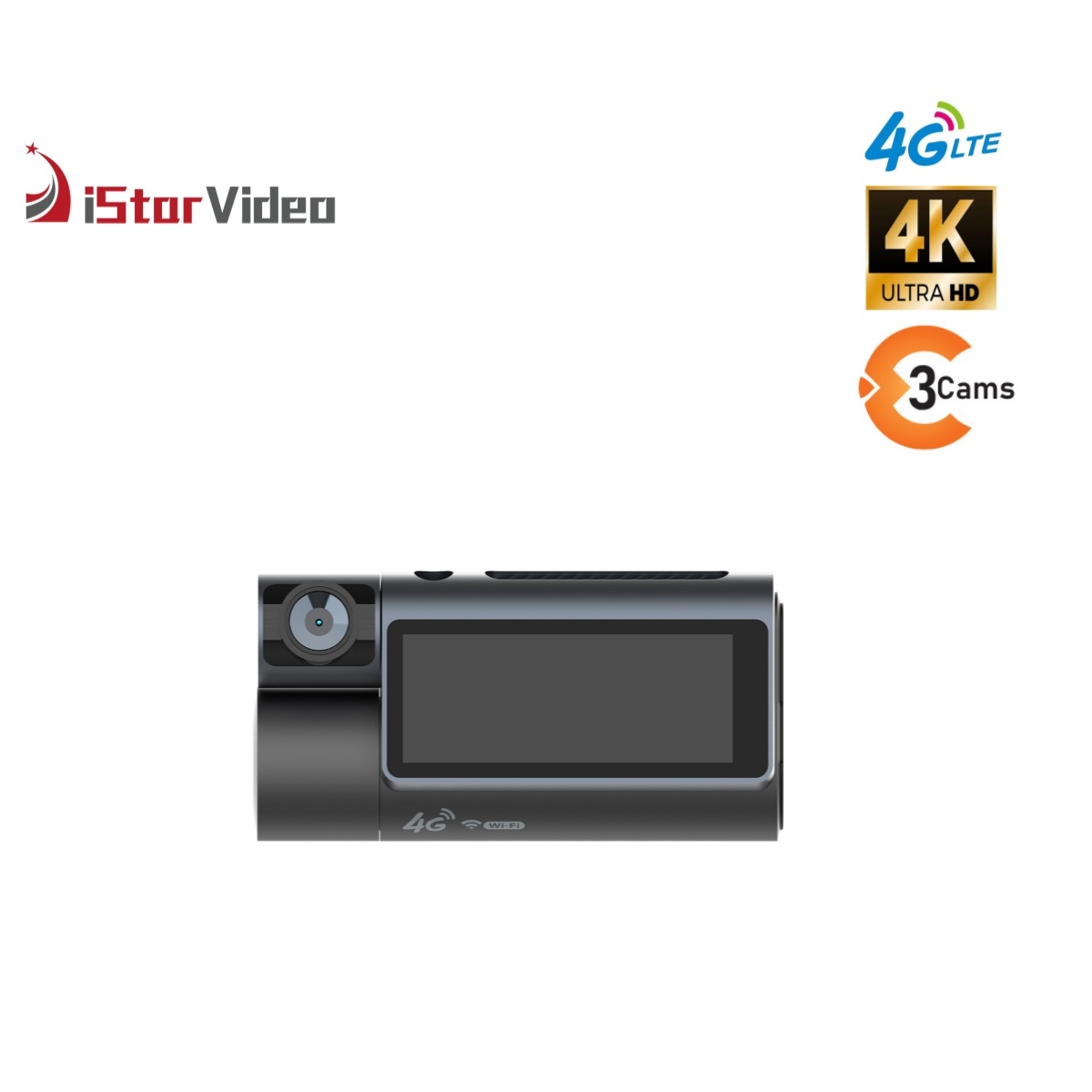 iSV-D12Plus  3''IPS Touch Screen,3 Channel Dashcam, 4G LTE+True 4K SONY IMX415 Sensor, Remote Live-View, 24/7 Parking Mode