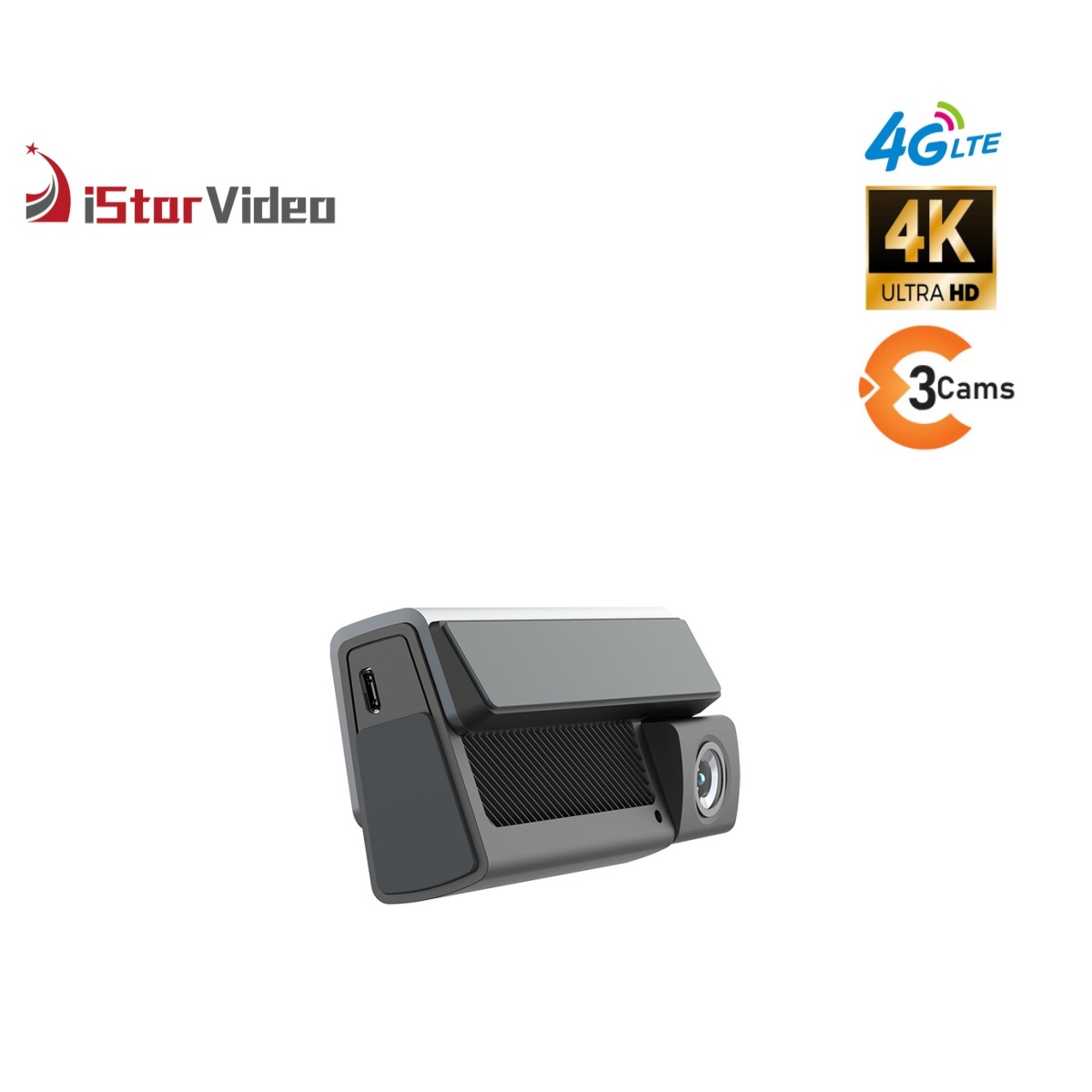 iSV-T3  Three Channel Dashcam, 4G LTE+True 4K SONY IMX415 Sensor, Remote Live-View, IR Night Vision, 24/7 Parking Mode
