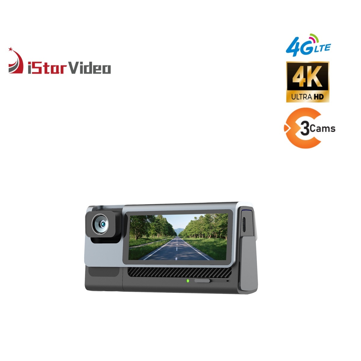 iSV-T3Plus  3''IPS Touch Screen,3 Channel Dashcam, 4G LTE+True 4K SONY IMX415 Sensor, Remote Live-View, 24/7 Parking Mode