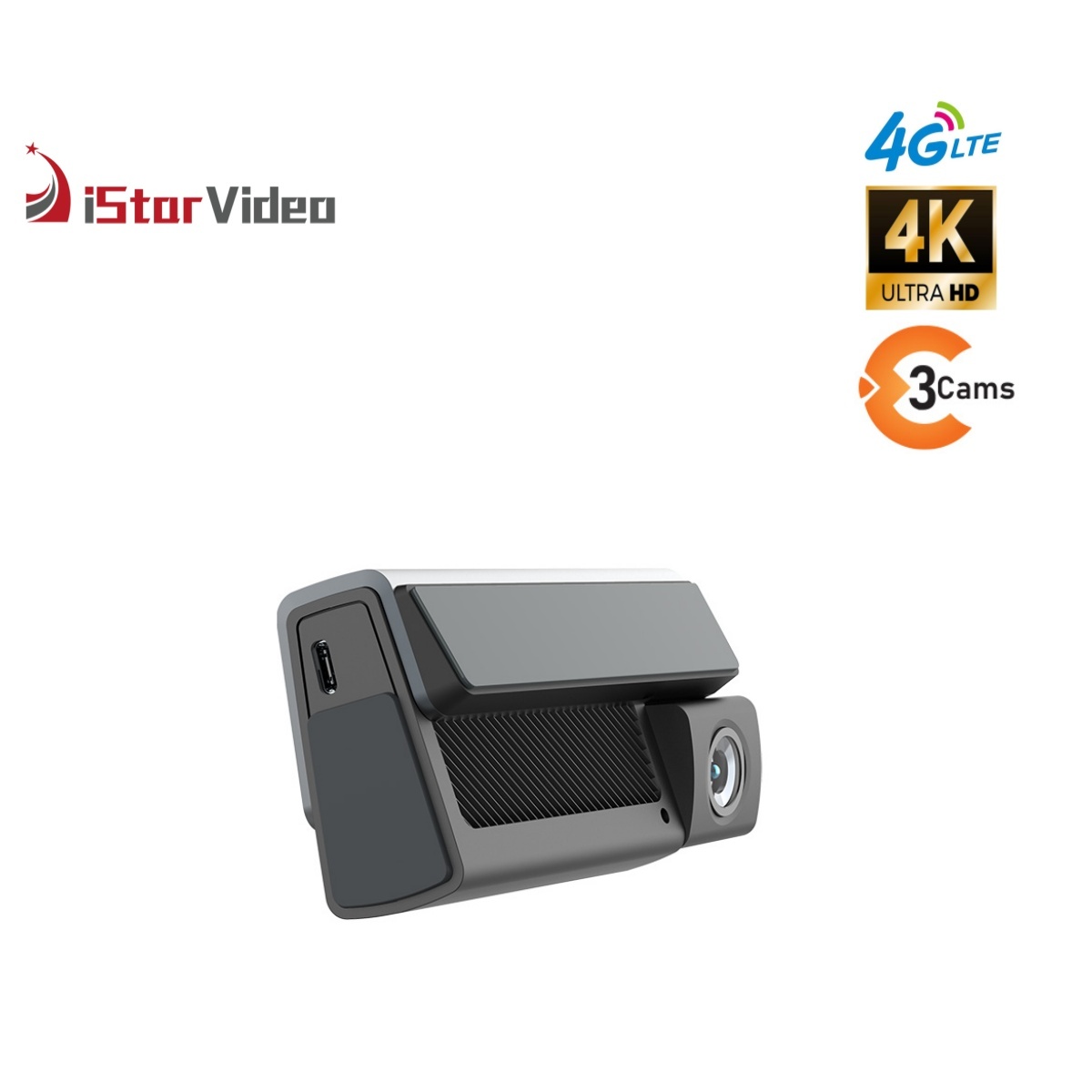 iSV-T3Plus  3''IPS Touch Screen,3 Channel Dashcam, 4G LTE+True 4K SONY IMX415 Sensor, Remote Live-View, 24/7 Parking Mode