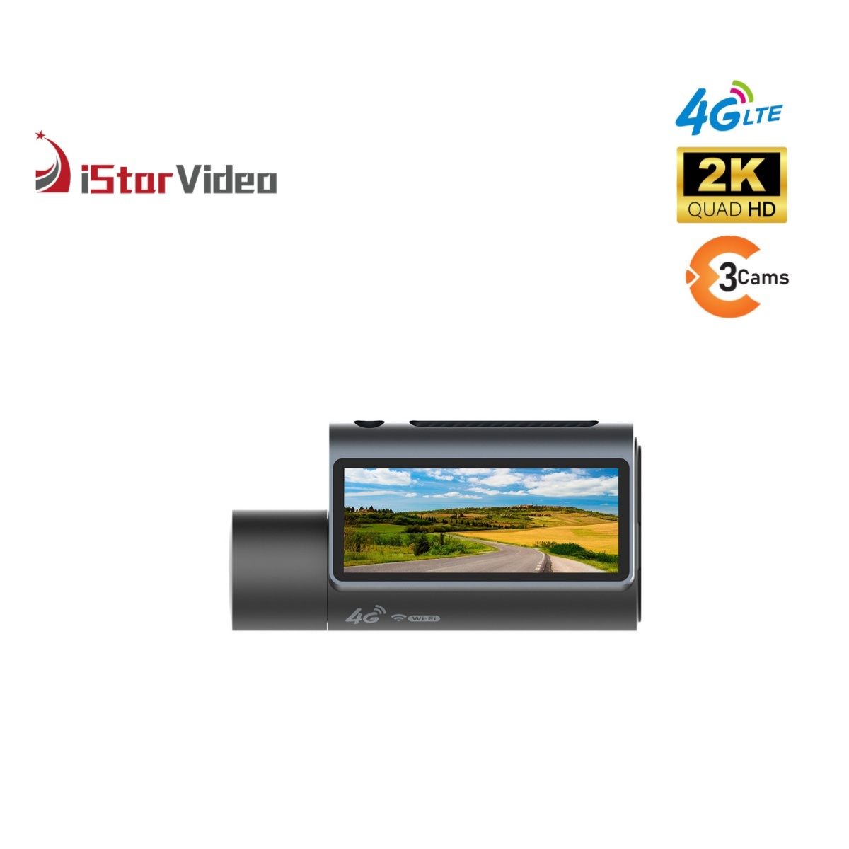 iSV-F10Plus 4G 3-Channel 2K Dash Cam with 3.18” IPS Touch Screen, Cloud GPS & Remote Live Monitoring