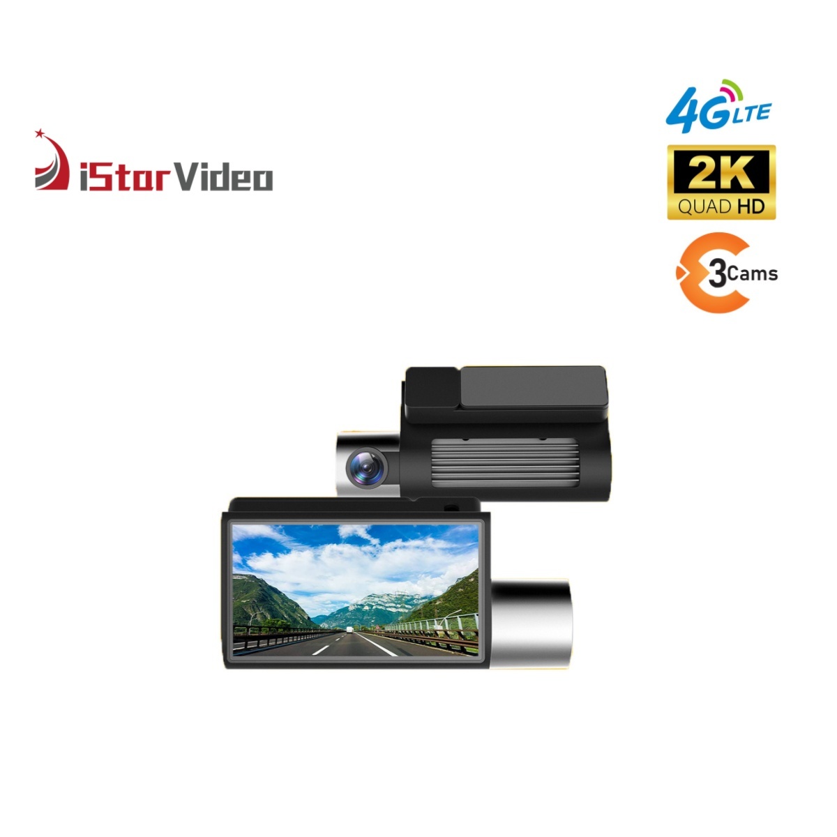 iSV-F7Plus Three Channel Dashcam, 4G LTE Connectivity, 2K+1080P+1080P, Real-time Remote View, IR Night Vision, 24/7 Parking Surveillance Mode