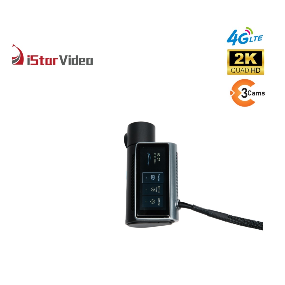 iSV-F10Plus 4G 3-Channel 2K Dash Cam with 3.18” IPS Touch Screen, Cloud GPS & Remote Live Monitoring