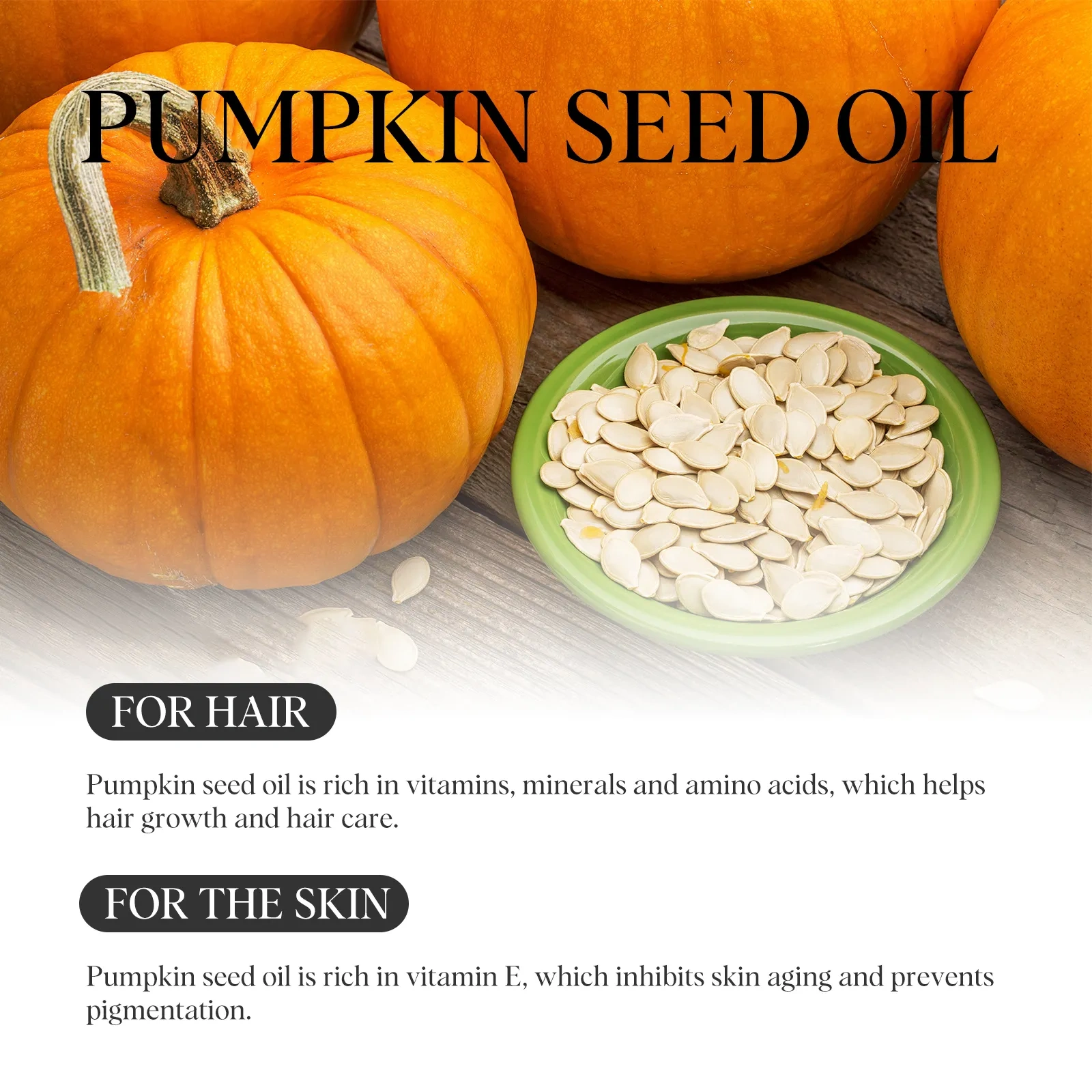 Pumpkin seed oil moisturizing hair roots dense hair solid hair soft and strong hair care essential oil
