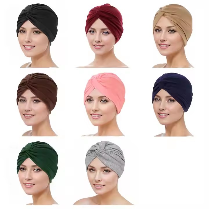 Women Turban Pre-tied Bonnet Knot Beanie Hats Headwrap Adult Lady Hijab Scarf Muslim Headscarf Caps