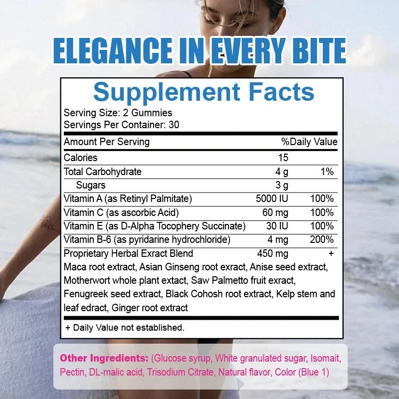 Women's Top and Beach Gummies Support Custom Multivitamin Gummies 60 Count Dietary Supplement Essential Vitamins Herbal Extracts
