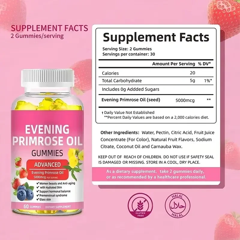 Private Label Natural Skin High Quality Evening Primrose Oil Supplement 1000mg Vitamin Evening Primrose Gummies